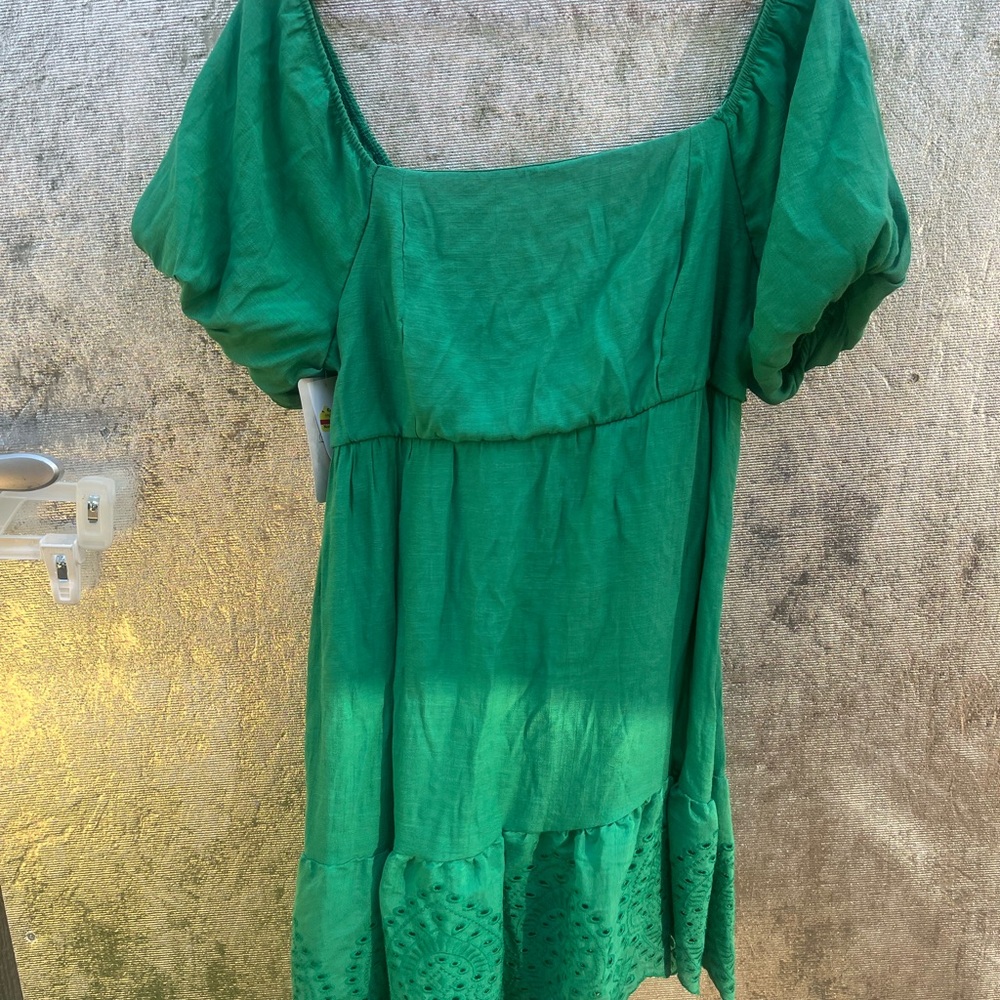 Lily Rose Green Square Neck Puff Sleeve Midi Dress